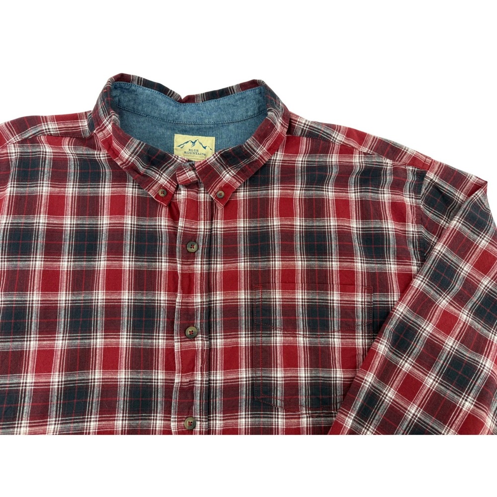 Blue Mountain Men‎ 2XL Red Black Plaid Flannel Button Down Cotton Long Sleeve